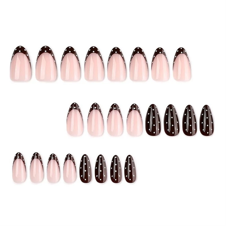 Brown Polka Dot French Almond Press On Nails suppliers