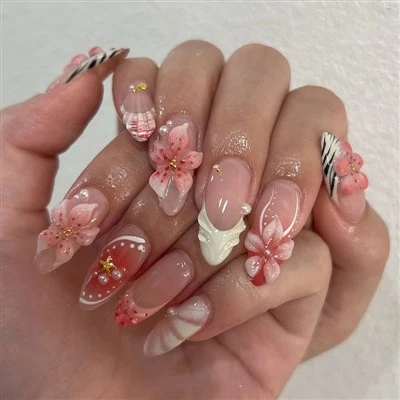 3D Pembe Çiçeği Çivi Üzerine Basın